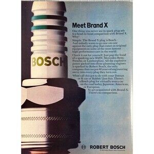 Bosch Brand X Spark Plugs "There is no comparison" Vintage Print Ad 1983